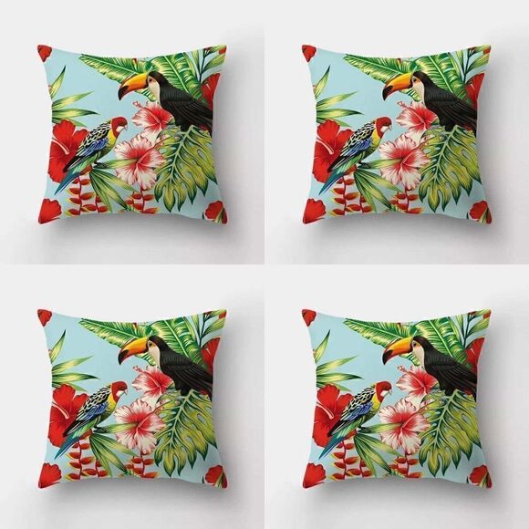 Set of 4 Tropical Birds Indoor/Outdoor Throw Pillow Covers - Picture 1 of 2
